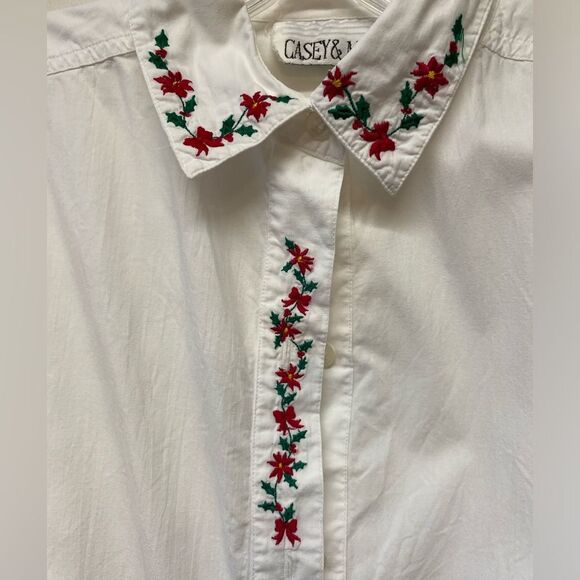 Casey and Max Christmas Button Front Top with Embroidered Poinsettias Size M - Picture 2 of 5